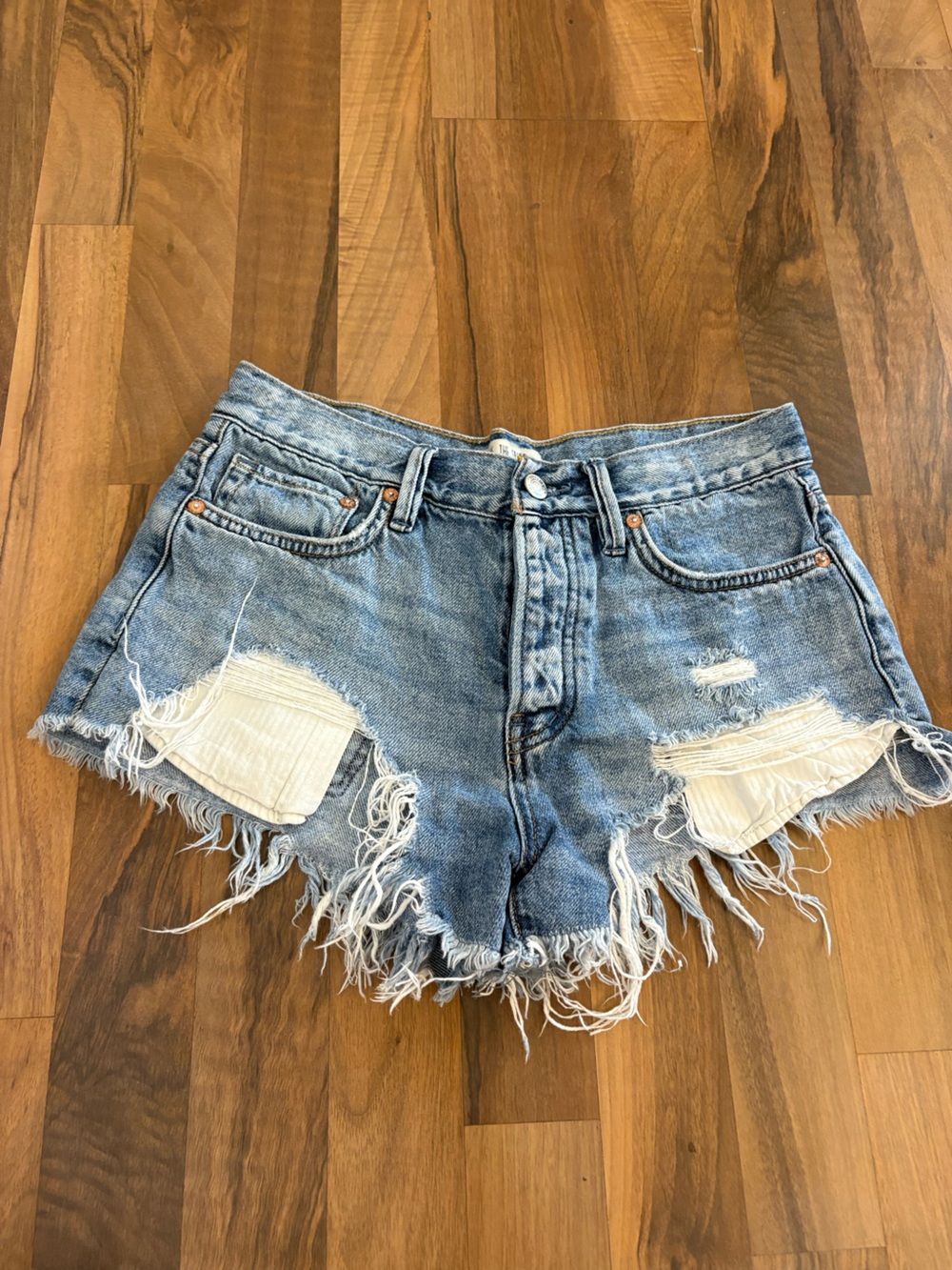 We the Free Light Blue Distressed Denim Shorts with Frayed Hem